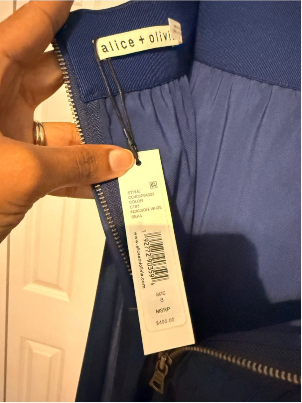 Women's Alice and Olivia Blue and White Pleated Maxi Skirt - Picture 7 of 7